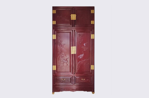 云霄高端中式家居装修深红色纯实木衣柜